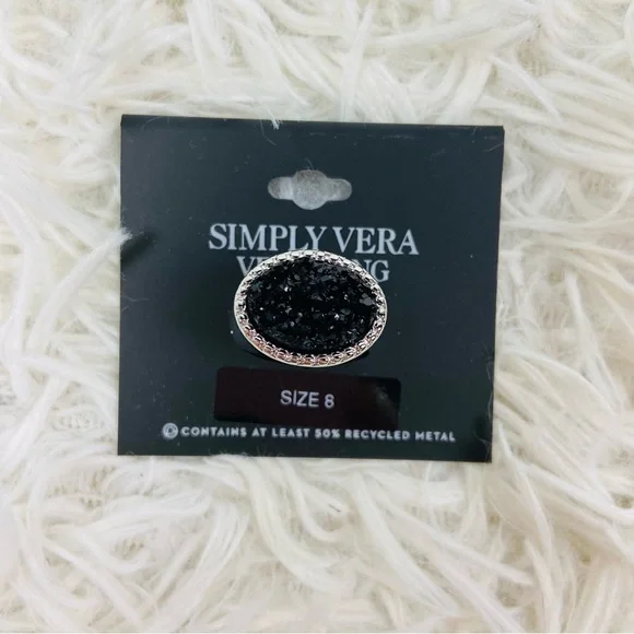 NWT SIMPLY VERA VERA WANG silver recycled, metal and black stone ring size 8 - Picture 5 of 9